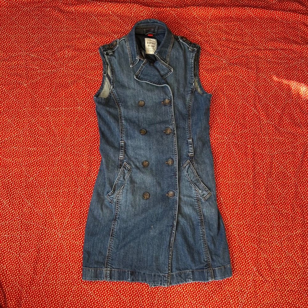 Esprit De Corp Womens Blue Denim Double Breasted Sleeveless Trench Dress Size L